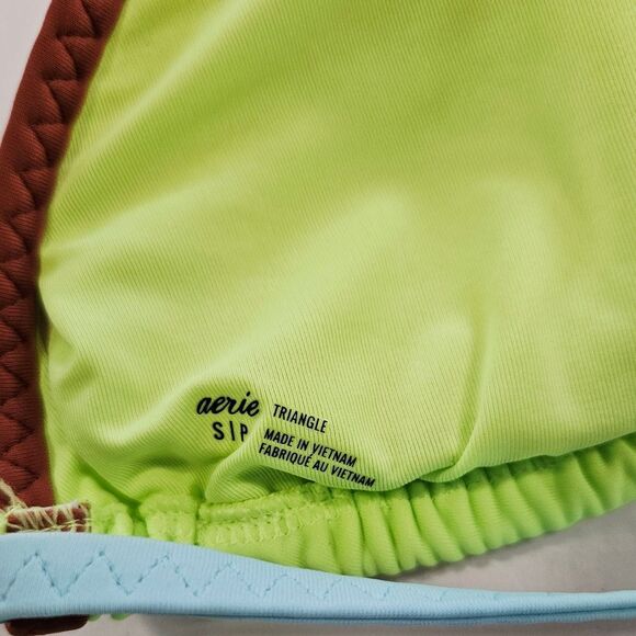 Aerie Vibrant Green Classic Triangle Padded String Bikini Cheeky Bottoms Set S - Picture 5 of 10